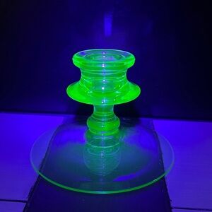 Vintage uranium glass candlestick holder